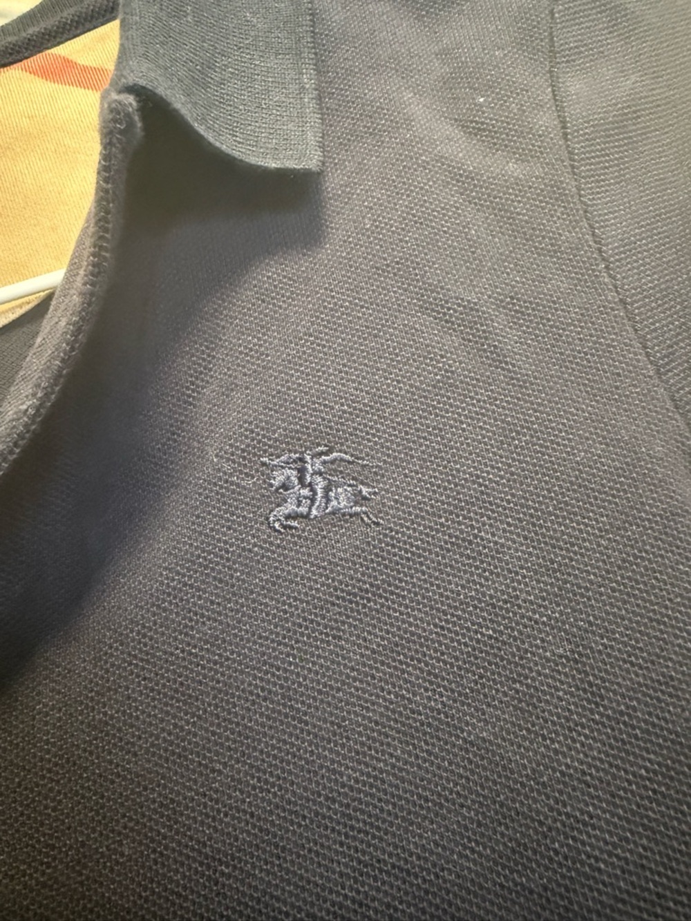 Burberry Navy Polo with Signature Check Trim - Picture 3 of 7